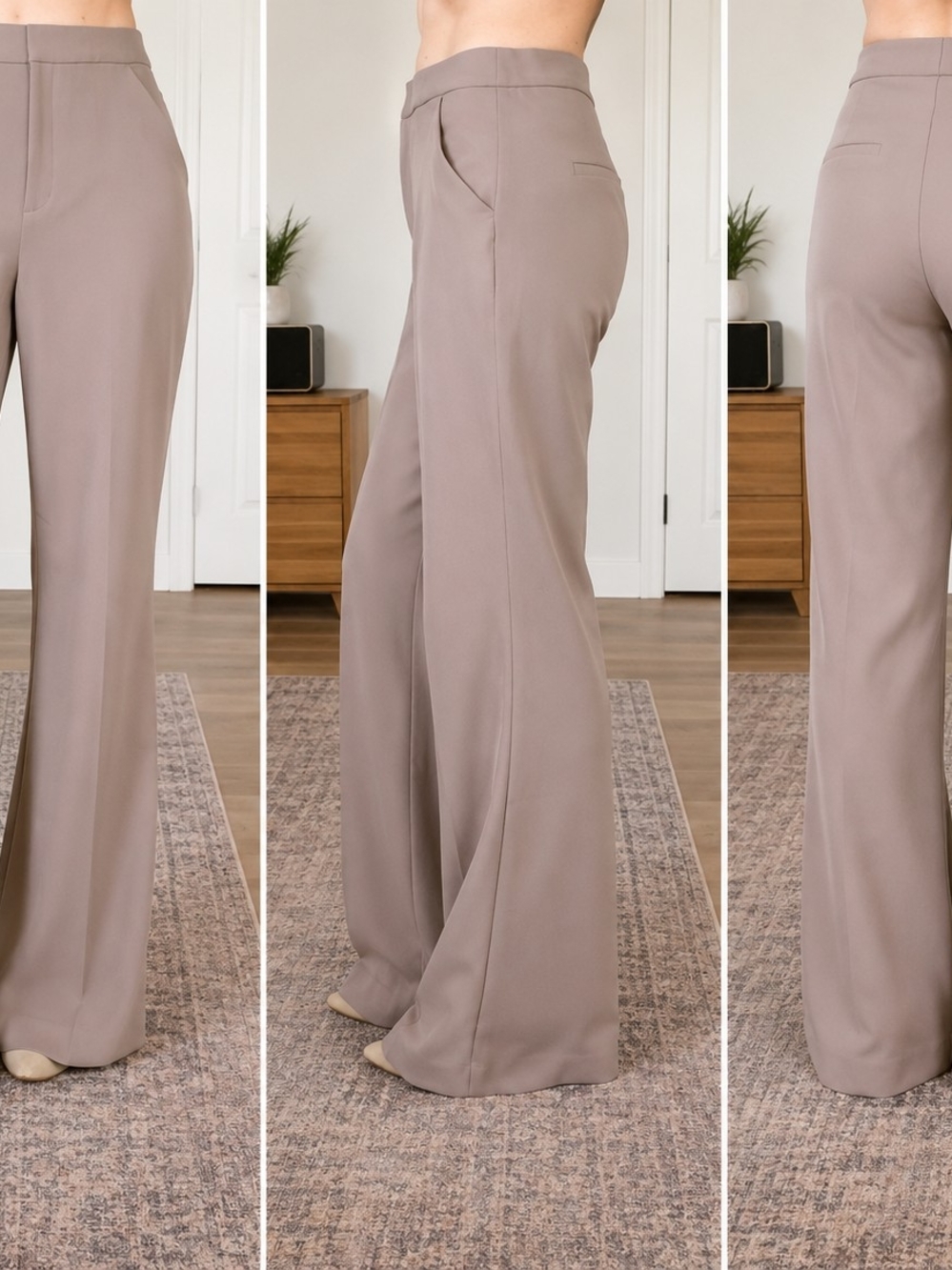 EXPRESS Editor Flare Tailored High-Waist Wide Leg Pants - Taupe